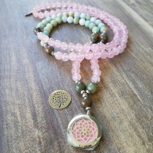 NWT ~ Rose Quartz/Amazonite - Diffuser Locket Mala